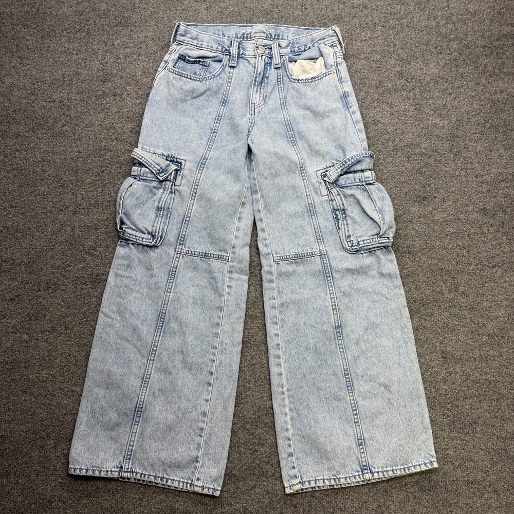 Old Navy Baggy Wide Leg Womens Jeans Size 14 Y2K Light Wash Cargo Pockets